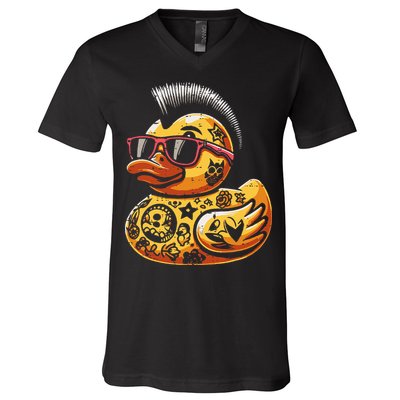 Mohawk Rubber Duck Punk Rock Rocker V-Neck T-Shirt