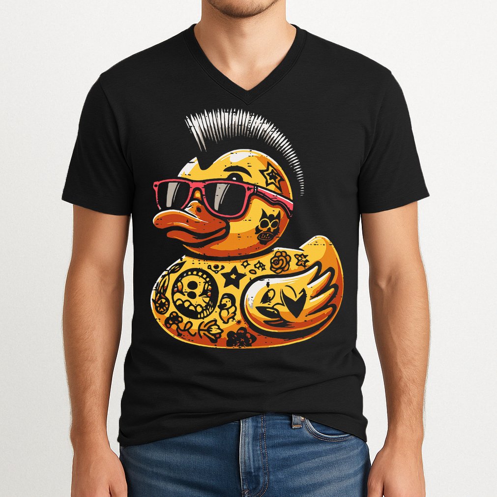 Mohawk Rubber Duck Punk Rock Rocker V-Neck T-Shirt