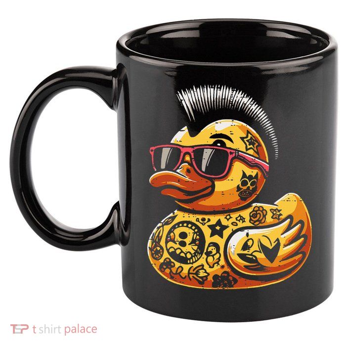 Mohawk Rubber Duck Punk Rock Rocker 11oz C Handle Ceramic Mug