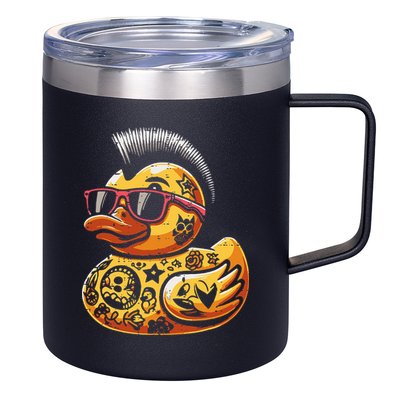 Mohawk Rubber Duck Punk Rock Rocker 12oz Stainless Steel Coffee Mug