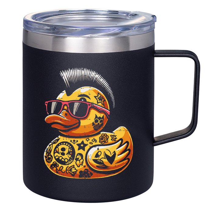 Mohawk Rubber Duck Punk Rock Rocker 12oz Stainless Steel Coffee Mug