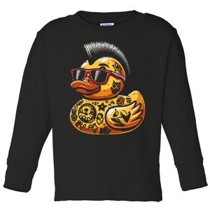 Mohawk Rubber Duck Punk Rock Rocker Toddler Long Sleeve Shirt