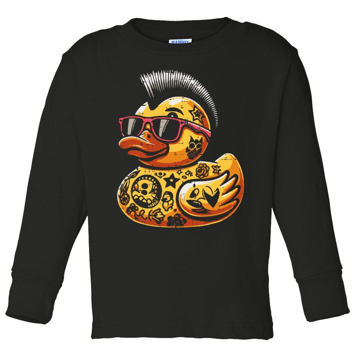 Mohawk Rubber Duck Punk Rock Rocker Toddler Long Sleeve Shirt