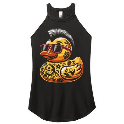 Mohawk Rubber Duck Punk Rock Rocker Women's Perfect Tri Rocker Tank