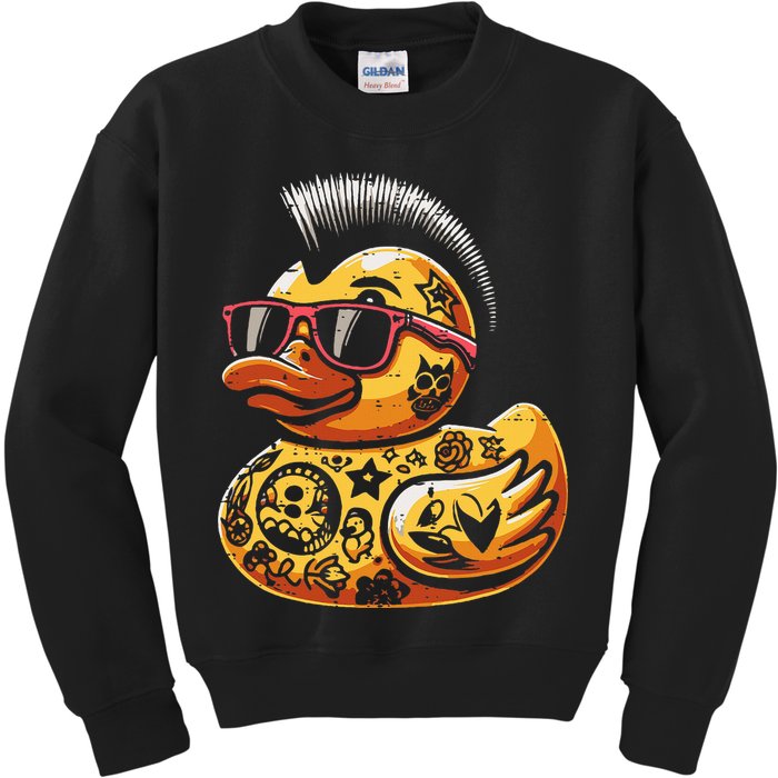 Mohawk Rubber Duck Punk Rock Rocker Kids Sweatshirt