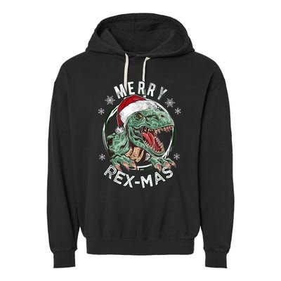 Merry Rexmas Dino Dinosaurus Funny Pajama Christmas Garment-Dyed Fleece Hoodie