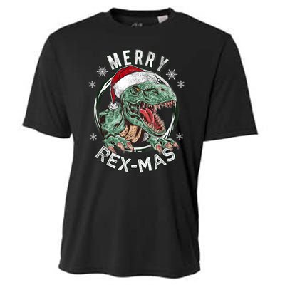 Merry Rexmas Dino Dinosaurus Funny Pajama Christmas Cooling Performance Crew T-Shirt