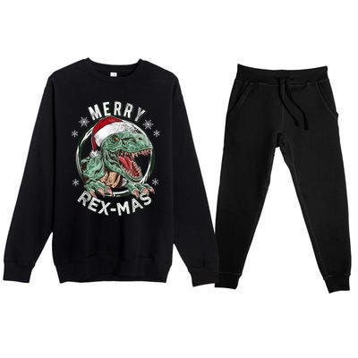 Merry Rexmas Dino Dinosaurus Funny Pajama Christmas Premium Crewneck Sweatsuit Set