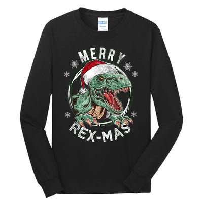 Merry Rexmas Dino Dinosaurus Funny Pajama Christmas Tall Long Sleeve T-Shirt