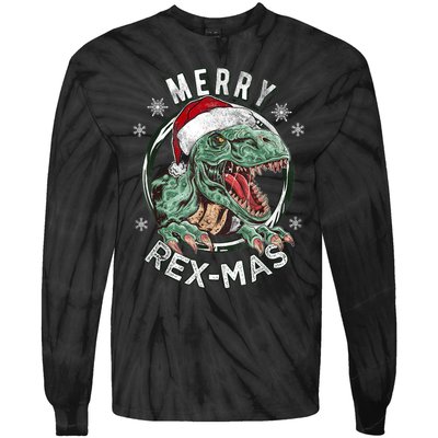 Merry Rexmas Dino Dinosaurus Funny Pajama Christmas Tie-Dye Long Sleeve Shirt