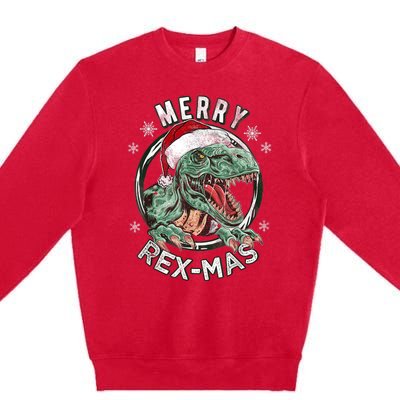 Merry Rexmas Dino Dinosaurus Funny Pajama Christmas Premium Crewneck Sweatshirt