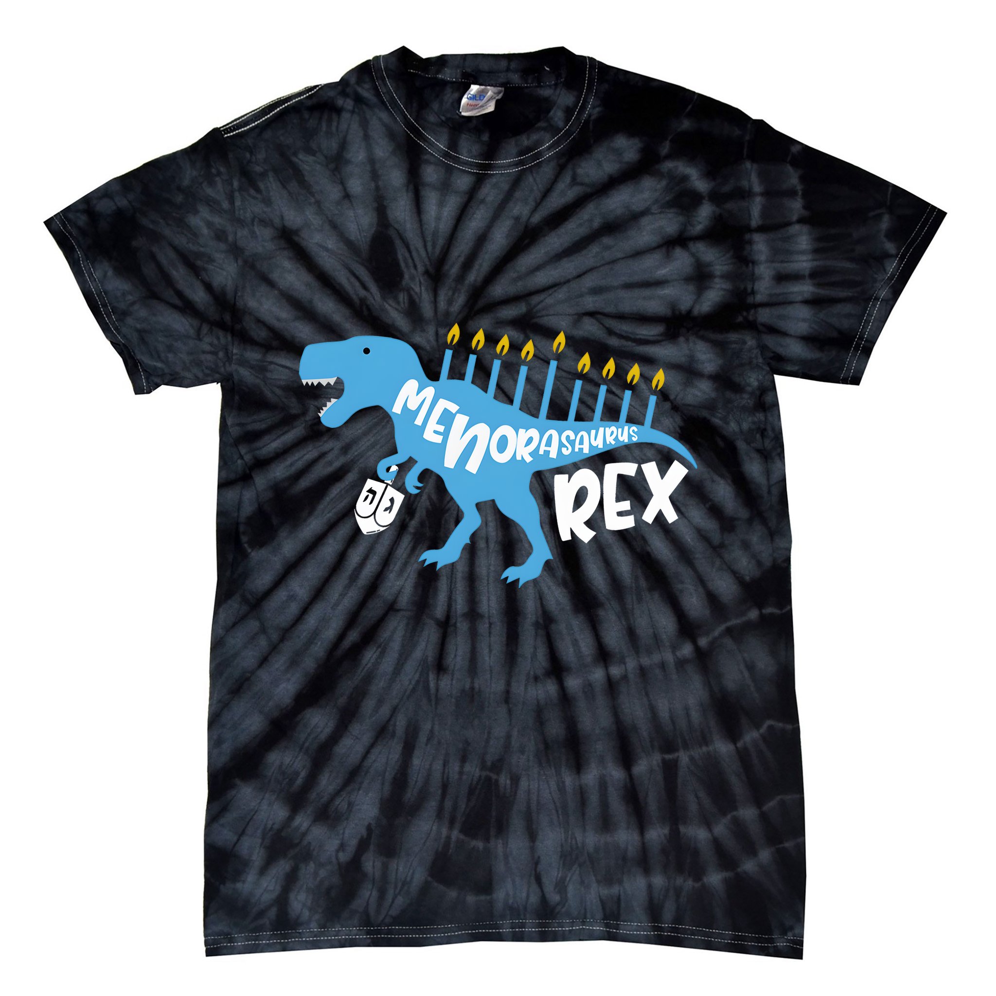 Menorasaurus Rex Dinosaur Hanukkah Jewish Tie-Dye T-Shirt