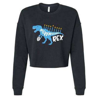 Menorasaurus Rex Dinosaur Hanukkah Jewish Cropped Pullover Crew