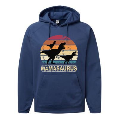 Mamasaurus Rex Dinosaur Pajama Dino Twin Mom With Two Performance Fleece Hoodie