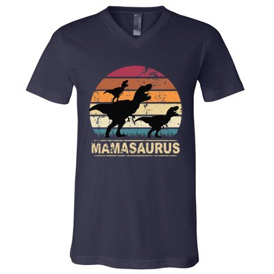 Mamasaurus Rex Dinosaur Pajama Dino Twin Mom With Two V-Neck T-Shirt