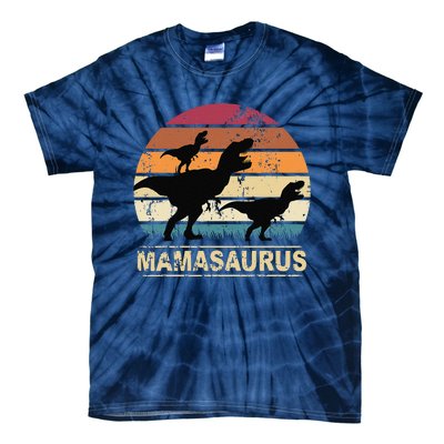 Mamasaurus Rex Dinosaur Pajama Dino Twin Mom With Two Tie-Dye T-Shirt