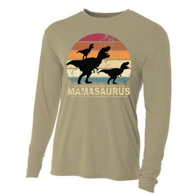 Mamasaurus Rex Dinosaur Pajama Dino Twin Mom With Two Cooling Performance Long Sleeve Crew