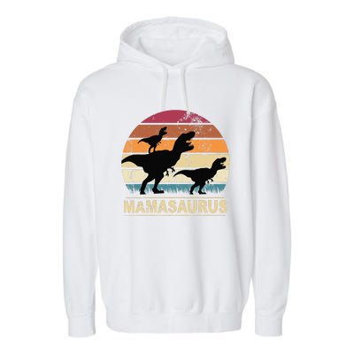 Mamasaurus Rex Dinosaur Pajama Dino Twin Mom With Two Garment-Dyed Fleece Hoodie