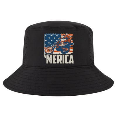 Motocross Racer Dirt Bike 'Merica American Flag Cool Comfort Performance Bucket Hat