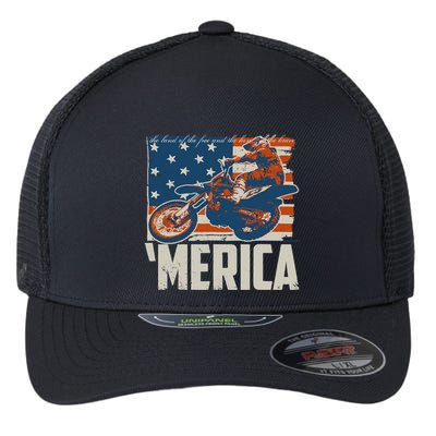 Motocross Racer Dirt Bike 'Merica American Flag Flexfit Unipanel Trucker Cap