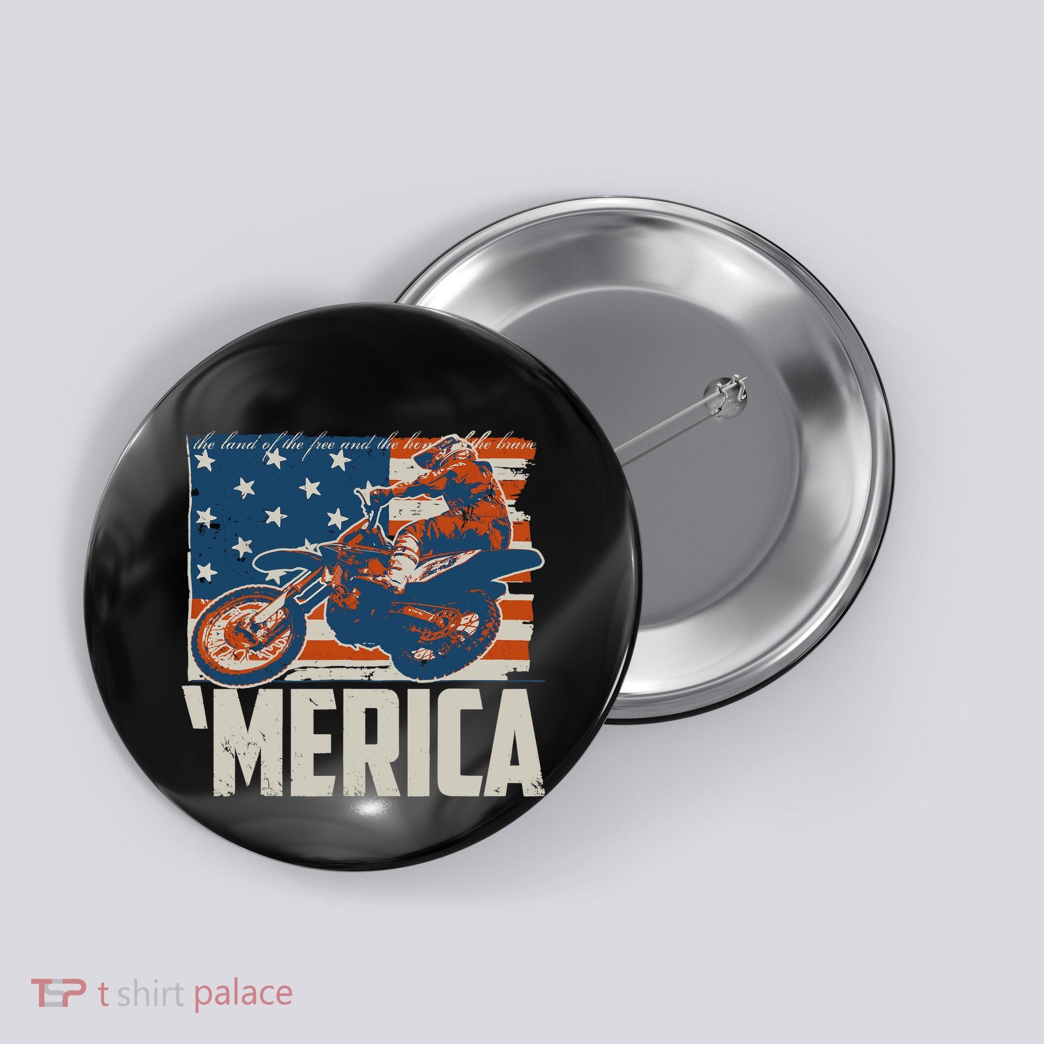 Motocross Racer Dirt Bike 'Merica American Flag Button