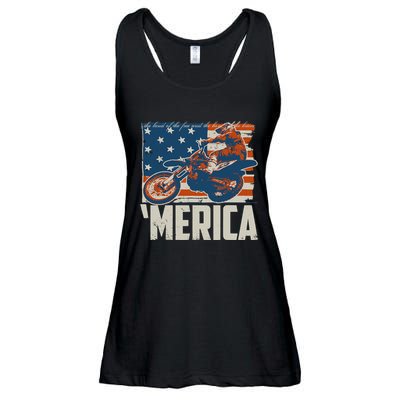 Motocross Racer Dirt Bike 'Merica American Flag Ladies Essential Flowy Tank