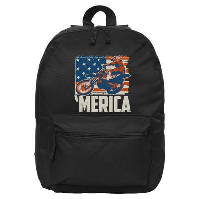 Motocross Racer Dirt Bike 'Merica American Flag 16 in Basic Backpack