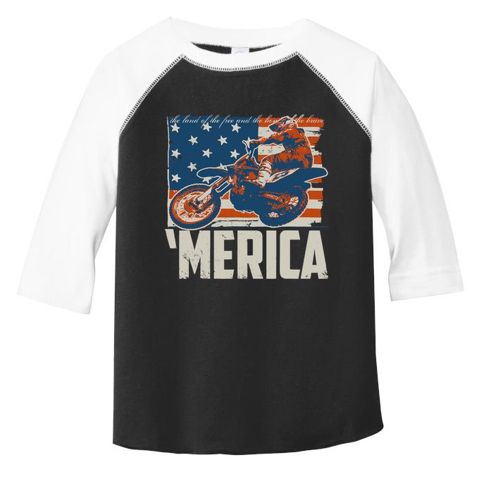 Motocross Racer Dirt Bike 'Merica American Flag Toddler Fine Jersey T-Shirt