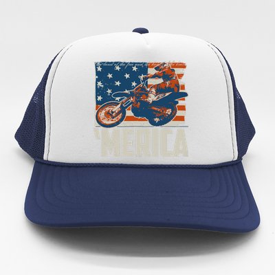 Motocross Racer Dirt Bike 'Merica American Flag Trucker Hat