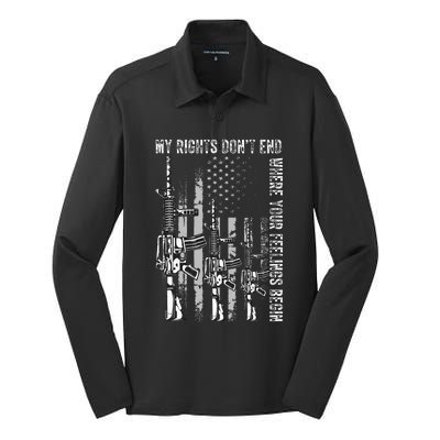 My Rights DonT End Where Your Feelings Begin Usa Flag Gun Silk Touch Performance Long Sleeve Polo