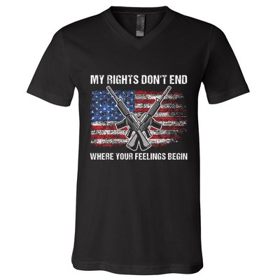 My Rights DonT End Where Your Feelings Begin American Guns V-Neck T-Shirt