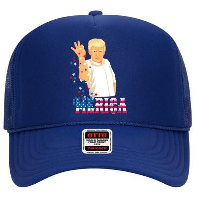 Merica Re Elect Trump 45 Second Term 4th July 2020 Gift High Crown Mesh Back Trucker Hat