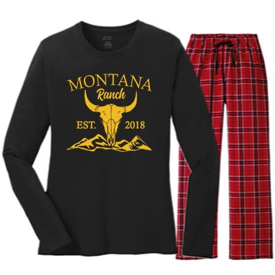 Montana Ranch Est 2018 Women's Long Sleeve Flannel Pajama Set 