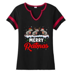 Merry Ratmas Funny Santa Elf Reindeer Rat Christmas Light Gift Ladies Halftime Notch Neck Tee