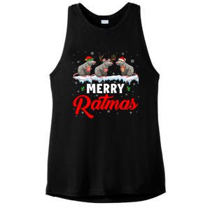 Merry Ratmas Funny Santa Elf Reindeer Rat Christmas Light Gift Ladies PosiCharge Tri-Blend Wicking Tank