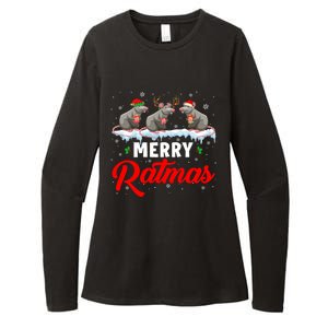 Merry Ratmas Funny Santa Elf Reindeer Rat Christmas Light Gift Womens CVC Long Sleeve Shirt