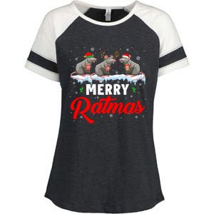 Merry Ratmas Funny Santa Elf Reindeer Rat Christmas Light Gift Enza Ladies Jersey Colorblock Tee