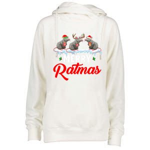 Merry Ratmas Funny Santa Elf Reindeer Rat Christmas Light Gift Womens Funnel Neck Pullover Hood