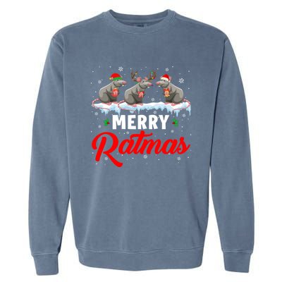 Merry Ratmas Funny Santa Elf Reindeer Rat Christmas Light Gift Garment-Dyed Sweatshirt