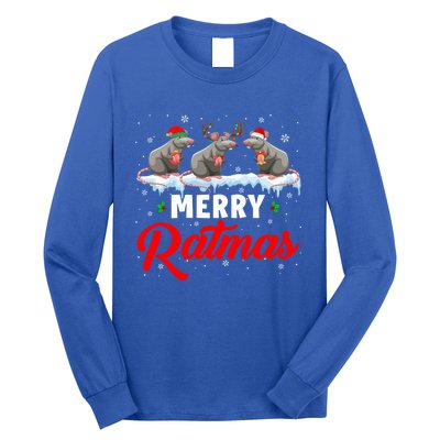 Merry Ratmas Funny Santa Elf Reindeer Rat Christmas Light Gift Long Sleeve Shirt