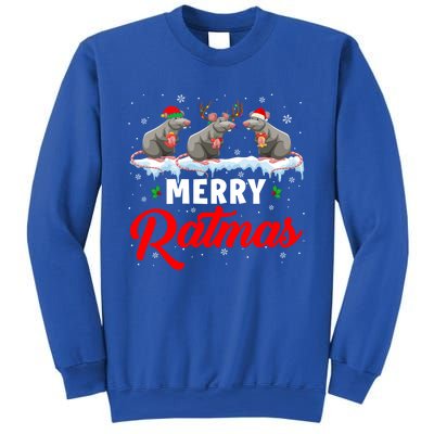 Merry Ratmas Funny Santa Elf Reindeer Rat Christmas Light Gift Sweatshirt