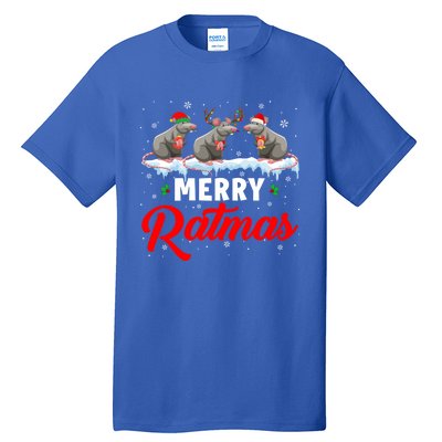 Merry Ratmas Funny Santa Elf Reindeer Rat Christmas Light Gift Tall T-Shirt