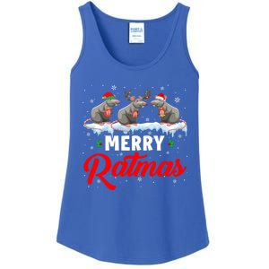 Merry Ratmas Funny Santa Elf Reindeer Rat Christmas Light Gift Ladies Essential Tank