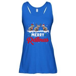 Merry Ratmas Funny Santa Elf Reindeer Rat Christmas Light Gift Ladies Essential Flowy Tank