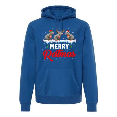 Merry Ratmas Funny Santa Elf Reindeer Rat Christmas Light Gift Premium Hoodie