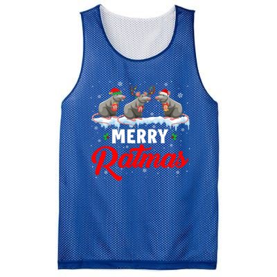 Merry Ratmas Funny Santa Elf Reindeer Rat Christmas Light Gift Mesh Reversible Basketball Jersey Tank