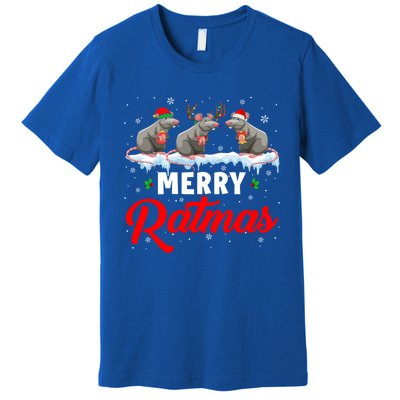 Merry Ratmas Funny Santa Elf Reindeer Rat Christmas Light Gift Premium T-Shirt