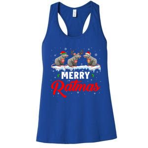 Merry Ratmas Funny Santa Elf Reindeer Rat Christmas Light Gift Women's Racerback Tank