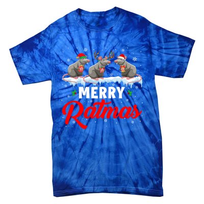 Merry Ratmas Funny Santa Elf Reindeer Rat Christmas Light Gift Tie-Dye T-Shirt