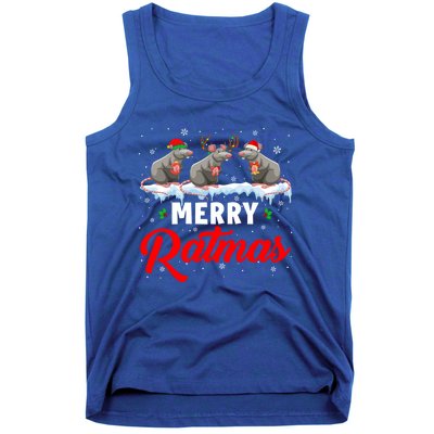 Merry Ratmas Funny Santa Elf Reindeer Rat Christmas Light Gift Tank Top